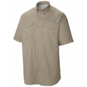 Columbia BONEHEAD - SHORT SLEEVE SHIRT béžová S - Pánská košile s krátkým rukávem Columbia