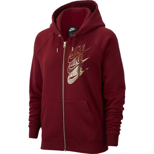 Nike NSW HOODIE FZ BB SHINE W vínová M - Dámská mikina Nike