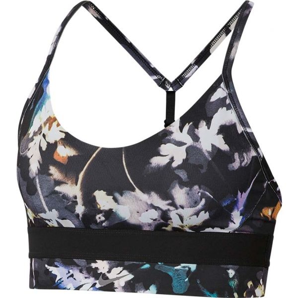 Nike INDY BRA FLORAL LONG LINE černá L - Dámská podprsenka Nike