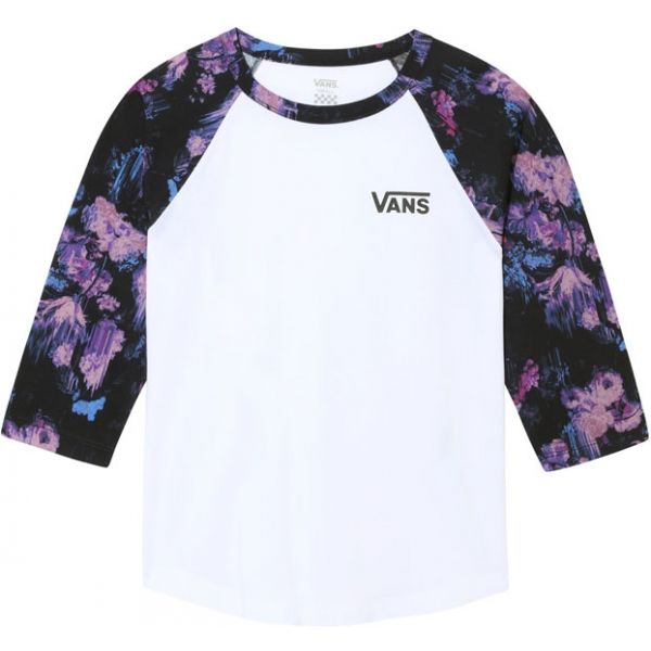 Vans WM DRIP FLORAL RAGLAN bílá M - Dámské tričko s 3/4 rukávem Vans