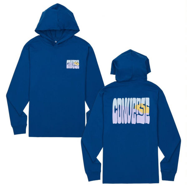 Converse LS HOODED GRAPHIC TEE modrá S - Pánská mikina Converse