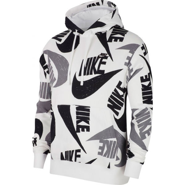Nike NSW CLUB HOODIE PO BB AOP 1 M bílá L - Pánská mikina Nike