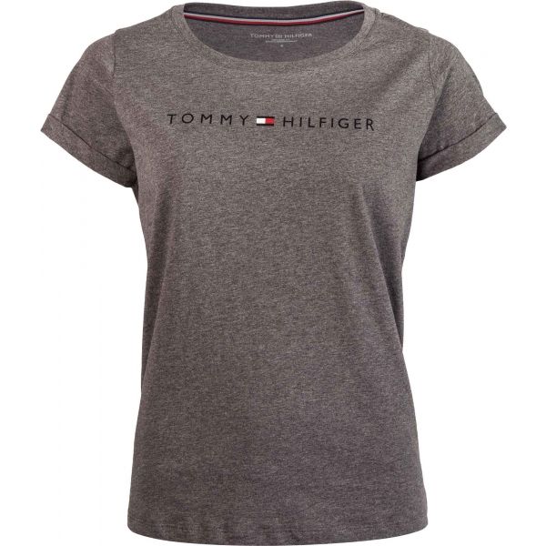 Tommy Hilfiger RN TEE SS LOGO tmavě šedá S - Dámské tričko Tommy Hilfiger