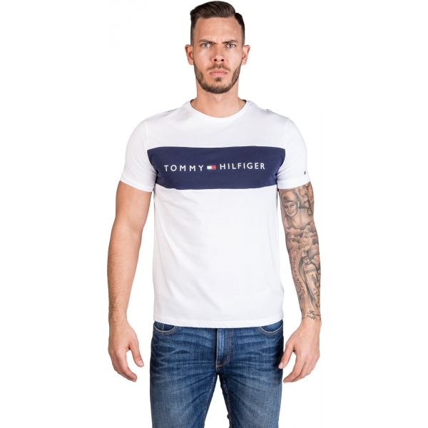 Tommy Hilfiger CN SS TEE LOGO FLAG bílá S - Pánské tričko Tommy Hilfiger