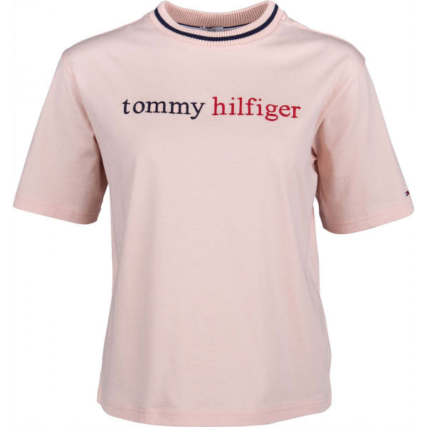 Tommy Hilfiger CN TEE SS LOGO světle růžová M - Dámské tričko Tommy Hilfiger