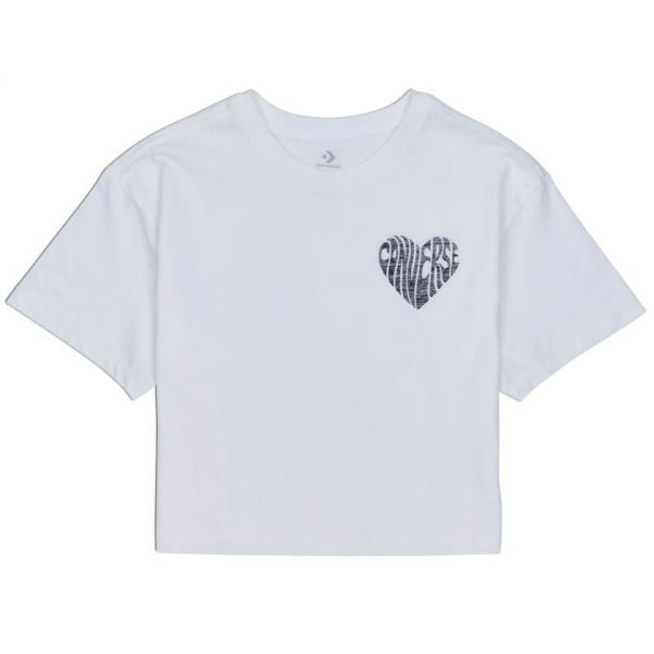Converse WOMENS  LEFT CHEST HEART CROPPED TEE bílá M - Dámské crop tričko Converse
