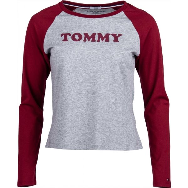 Tommy Hilfiger LS TEE SLOGAN šedá L - Dámské triko s dlouhým rukávem Tommy Hilfiger