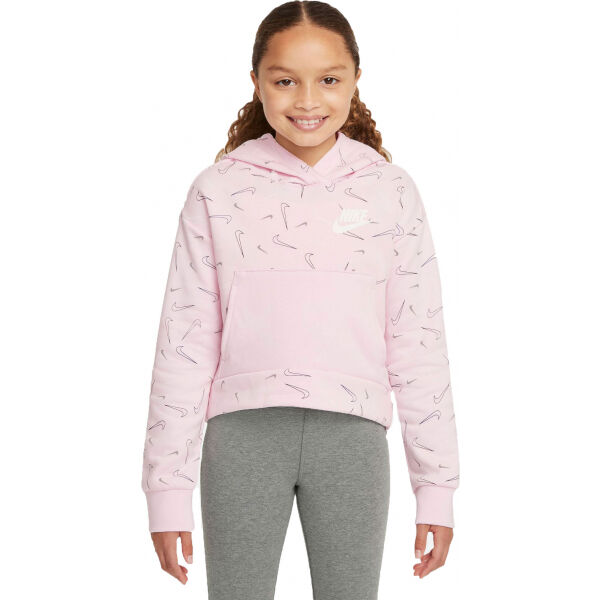 Nike NSW FLC AOP HOODIE G Růžová S - Dívčí mikina Nike