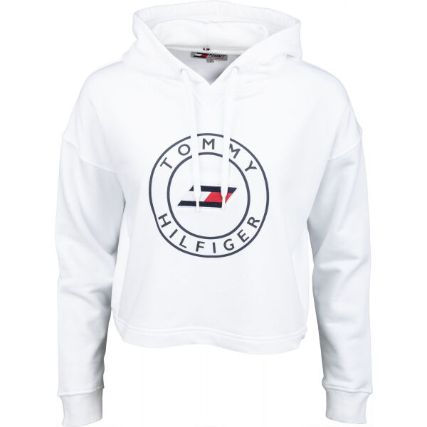 Tommy Hilfiger RELAXED ROUND GRAPHIC HOODIE LS Bílá L - Dámská mikina Tommy Hilfiger