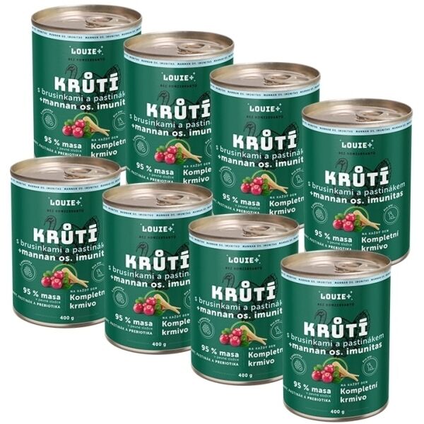 LOUIE KRŮTÍ S BRUSINKAMI A PASTIŇÁKEM 8x 400 G Psí konzervy