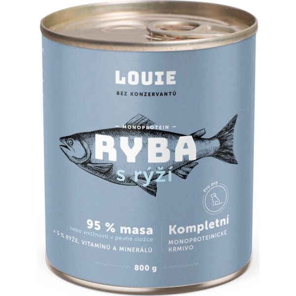 LOUIE RYBÍ S RÝŽÍ 800 G Psí konzerva