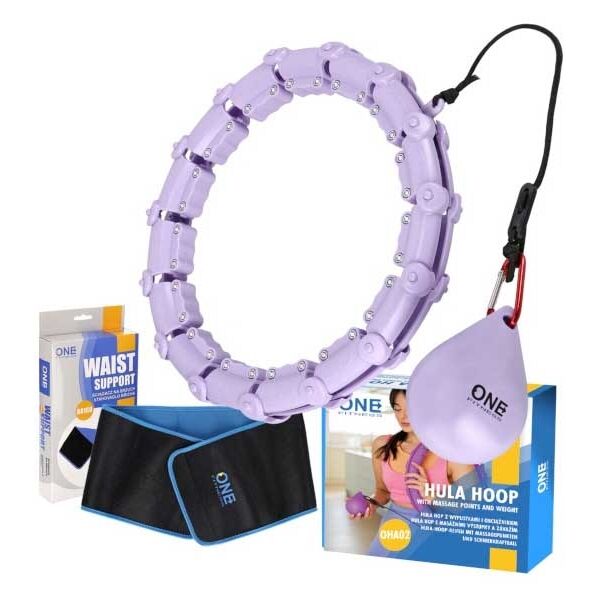 ONE FITNESS SET HULA HOOP + WAIST BELT Sada masážní obruče se závažím a zeštíhlujícího pásu